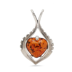 Großer Herz Bernstein Anhänger aus Silber