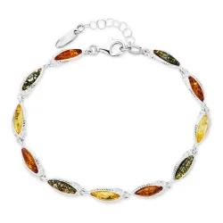 mehrfarbigem Bernstein Armband aus Silber