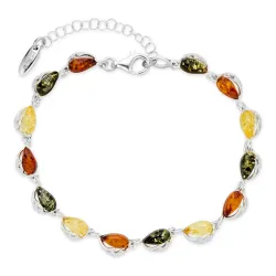 Elegant mehrfarbigem Bernstein Armband aus Silber