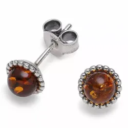 runden Bernstein Ohrstecker in Silber