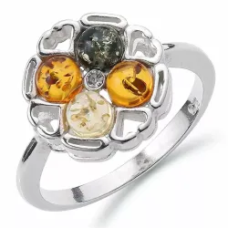 mehrfarbigem Bernstein Ring aus Silber