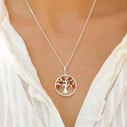 25 mm Lebensbaum Bernstein Anhänger aus Silber