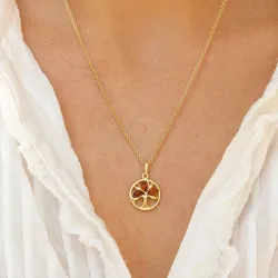 14 mm Lebensbaum Bernstein Anhänger aus vergoldetem Sterlingsilber