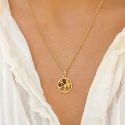 Lebensbaum mehrfarbigem Bernstein Anhänger aus vergoldetem Sterlingsilber