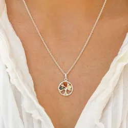 Lebensbaum mehrfarbigem Bernstein Anhänger aus Silber