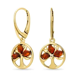 Lebensbaum Bernstein Ohrringe in vergoldetem Silber