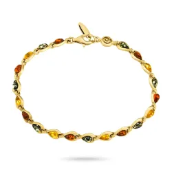mehrfarbigem Bernstein Armband aus vergoldetem Sterlingsilber