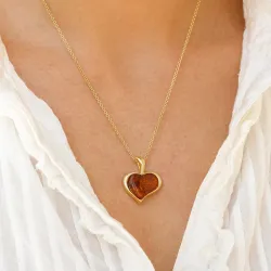 Herz Bernstein Anhänger aus vergoldetem Sterlingsilber