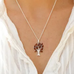 Lebensbaum Bernstein Anhänger aus Silber