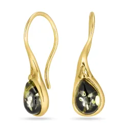 bezaubernder Tropfen grünen Bernstein Ohrringe in vergoldetem Silber