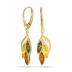 Blatt mehrfarbigen Bernstein Ohrringe in vergoldetem Silber