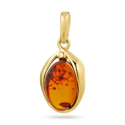 ovaler Bernstein Anhänger aus vergoldetem Sterlingsilber
