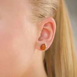 ovalen Bernstein Ohrstecker in vergoldetem Silber