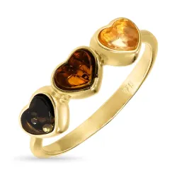 Herz mehrfarbigem Bernstein Ring aus vergoldetem Sterlingsilber