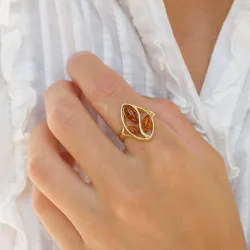 Blumen Bernstein Ring aus vergoldetem Sterlingsilber