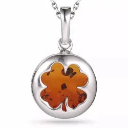 Kleeblatt Bernstein Halskette aus Silber und Anhänger aus Silber