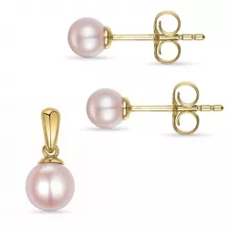 6 und 5 mm altrosa Perle Set mit Ohrringe und Anhänger in 9 Karat Gold