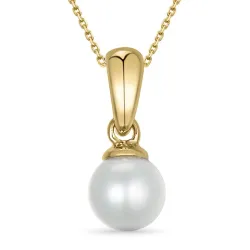 5 mm Perle Halskette aus vergoldetem Sterlingsilber und Anhänger aus 14 Karat Gold