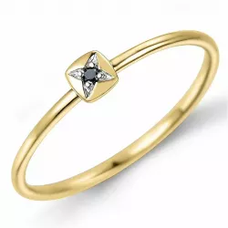 viereckigem schwarz Diamant Ring in 9 Karat Gold- und Weißgold 0,01 ct