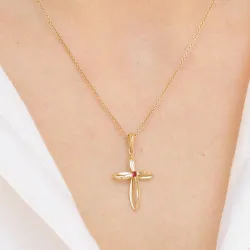 Elegant kreuz rubin anhänger in 9 karat gold 0,04 ct