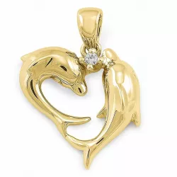 Delfin diamant anhänger in 9 karat gold 0,02 ct