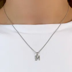 Buchstab m diamant anhänger in 9 karat weißgold 0,02 ct