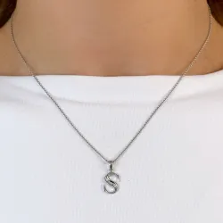 Buchstab s diamant anhänger in 9 karat weißgold 0,02 ct