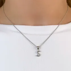 Buchstab s diamant anhänger in 9 karat weißgold 0,05 ct