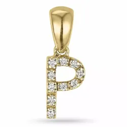 Buchstab p diamant anhänger in 9 karat gold 0,06 ct