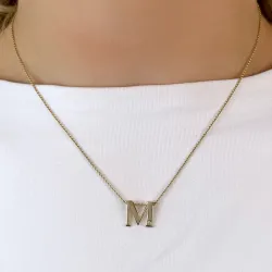 Buchstab m diamant anhänger in 9 karat gold 0,01 ct