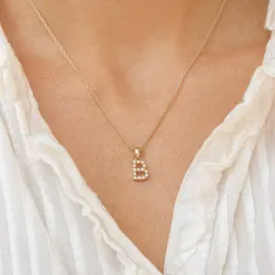 buchstab b Diamant Anhänger in 9 karat Gold 0,084 ct