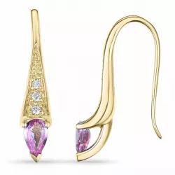 lange pink Saphir Diamantohrringe in 9 Karat Gold mit pinkfarbenem Saphir und Diamant 