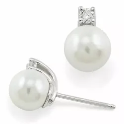 Perle Diamantohrringe in 9 Karat Weißgold mit Diamant