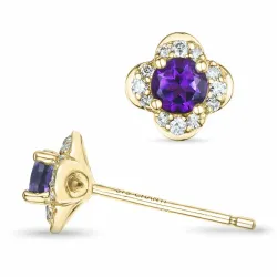 Blumen Amethyst Brillantohrringen in 9 Karat Gold mit Amethyst und Diamant 