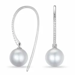 Perle Diamantohrringe in 9 Karat Weißgold mit Diamant