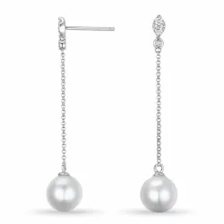 Perle Diamantohrringe in 9 Karat Weißgold mit Diamant