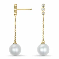 Perle Diamantohrringe in 9 Karat Gold mit Diamant