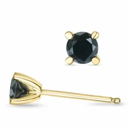 schwarz Diamant Solitärohrstecker in 9 Karat Gold mit Diamant 