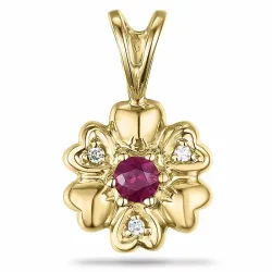Blumen rubin diamantanhänger in 9 karat gold 0,01 ct 0,16 ct