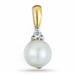 Perle Diamantanhänger in 9 karat Gold- und Weißgold 0,03 ct