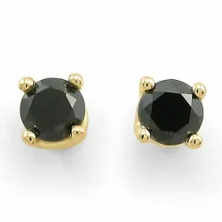 runden schwarzem Diamant Solitärohrstecker in 9 Karat Gold mit schwarz Diamant 