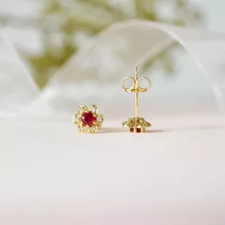 Blumen rubin diamantohrringe in 9 karat gold mit diamanten und rubinen 