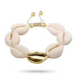 vergoldetem shell armband aus Seidenschnur 17 cm plus 4 cm x 14,5 mm