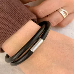 braunem Leder Armband aus Stahl  x 6 mm