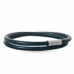 Runder schwarzem leder armband aus stahl  x 4 mm
