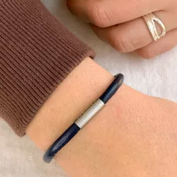 Runder blauem armband aus leder mit stahl  x 4 mm