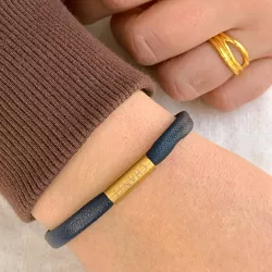 Flach blauem armband aus leder mit vergoldetem stahl  x 6 mm