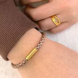 Runder altrosa schlangenarmband aus leder mit vergoldetem stahl  x 4 mm