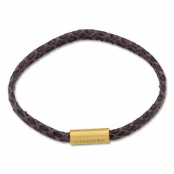 Flach violettem schlangenarmband aus leder mit vergoldetem stahl  x 6 mm