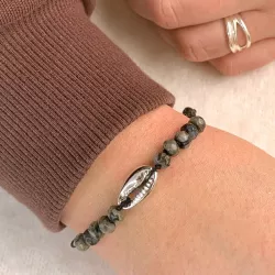 grau Opal Muscheln Armband aus Seidenschnur 17 cm plus 4 cm x 10 mm